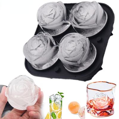 4 grilles boule de glace Silicone machine à glaçons Rose fleur forme moule à glace 3D whisky Cocktail moule à glace