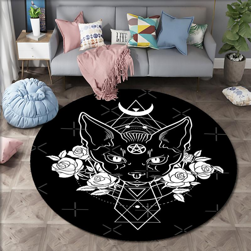 Satanic Cat Impaled Throne Round Rug Bedroom Area Atheist Household Bath Chair Mat Black Carpet Living Room Home Decoration
