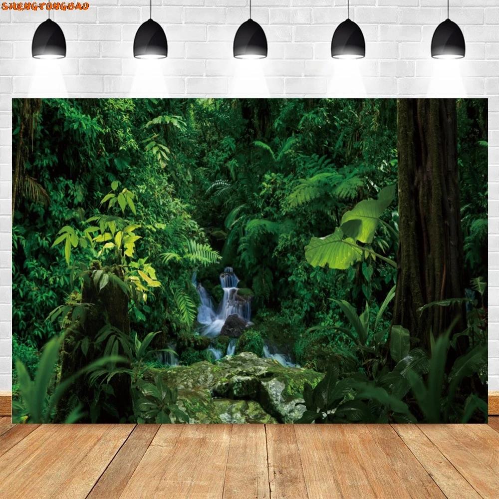 VIKAMA Misty Tropical Rainforest Tapestry Primitive Forest Plants Background Cloth Natural Forest Style Living Room Decoration
