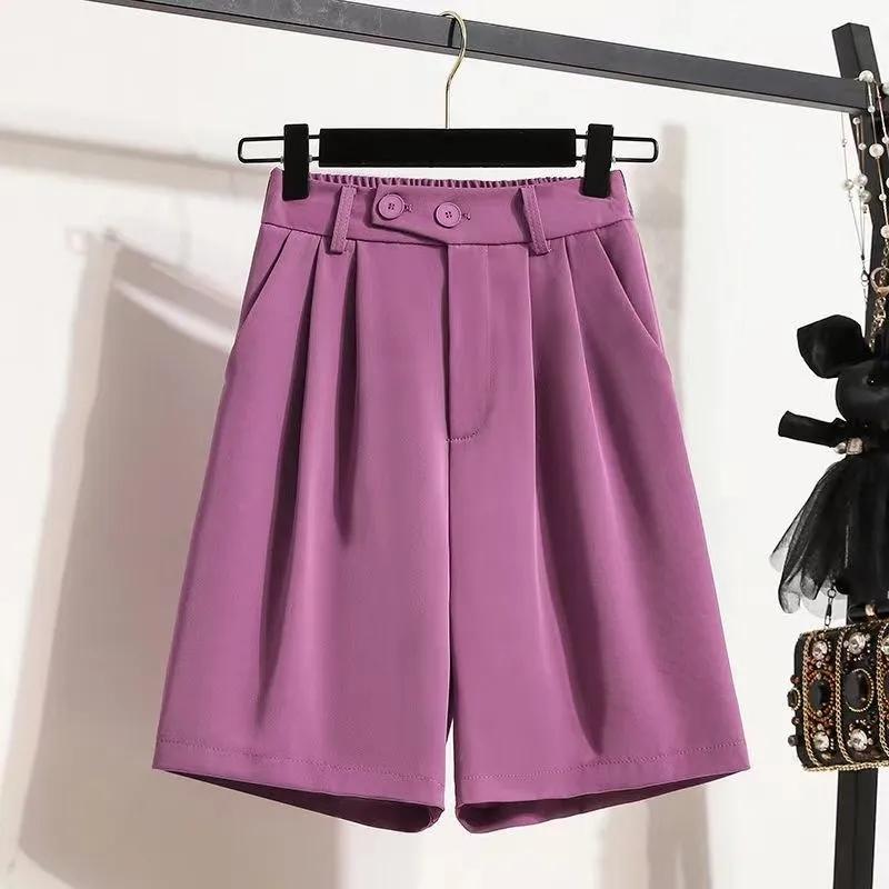 

Женские летние прямые свободные шорты больших размеров, широкие брюки с пятью точками XXL фиолетовый