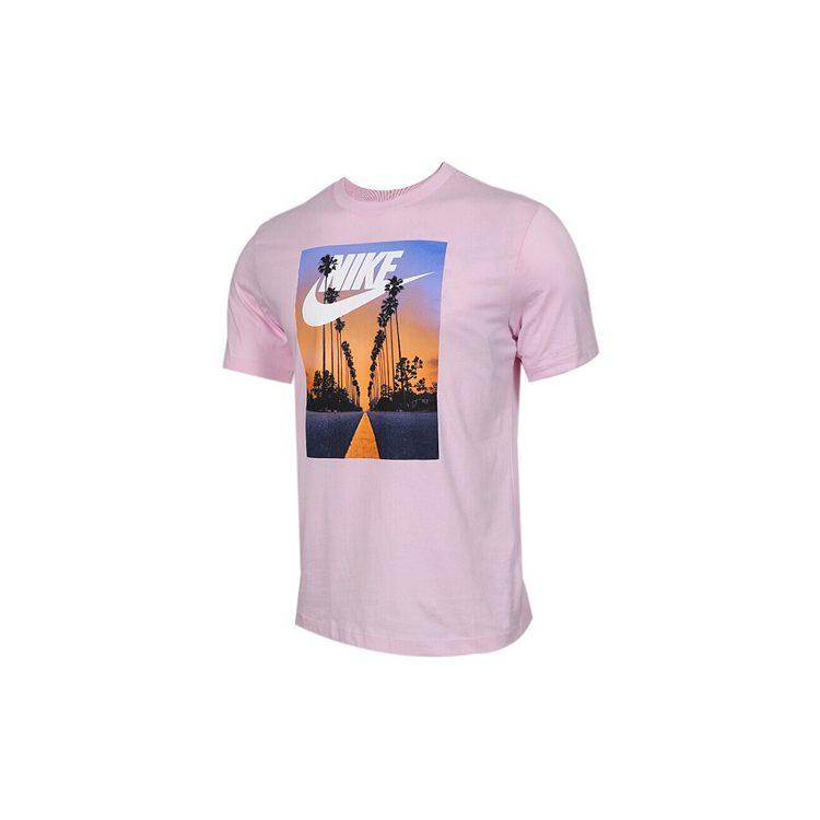 Nike T Shirts Men's Pink Crew Neck Moderate Straight Fit BQ0716-663