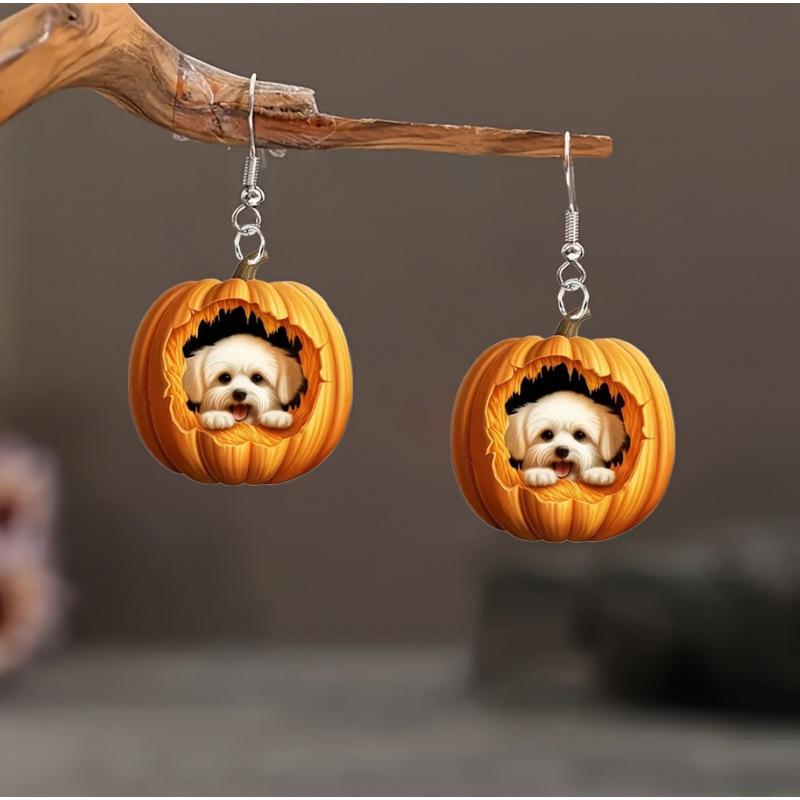Chic Pumpkin Puppy Acrylic Earrings: Creative Design with High-End Appeal