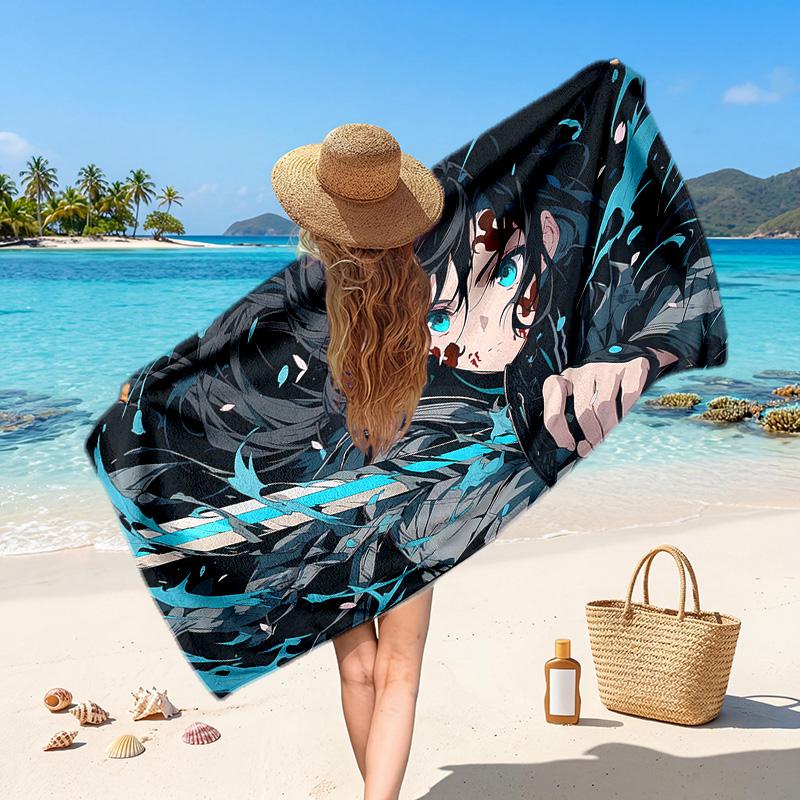 Demon Slayer Printed Swim Towel, Portable Water Absorbent Towel for Beach Camping Daily Bathroom Use