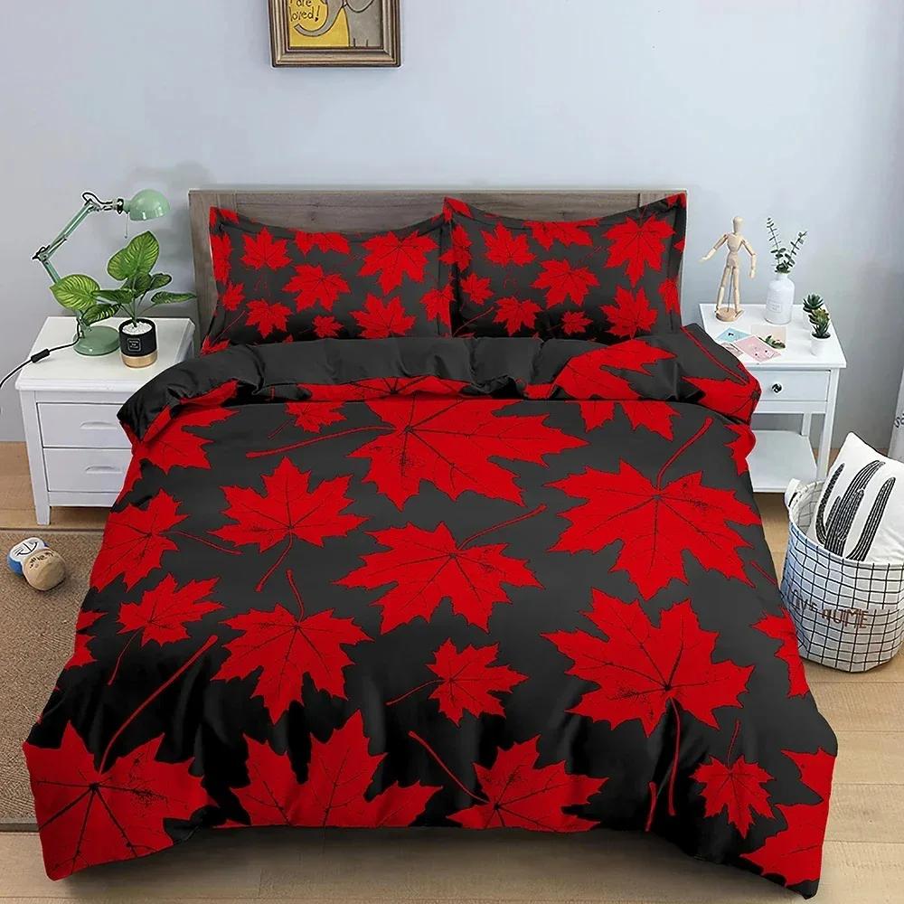 

Maple Leaves Duvet Cover Leaf Pattern Bedding Set Comforter Covers Bedroom Twin King Size Soft Quilt Cover Home Textile 3pcs EU Single(135*200cm)3pcs