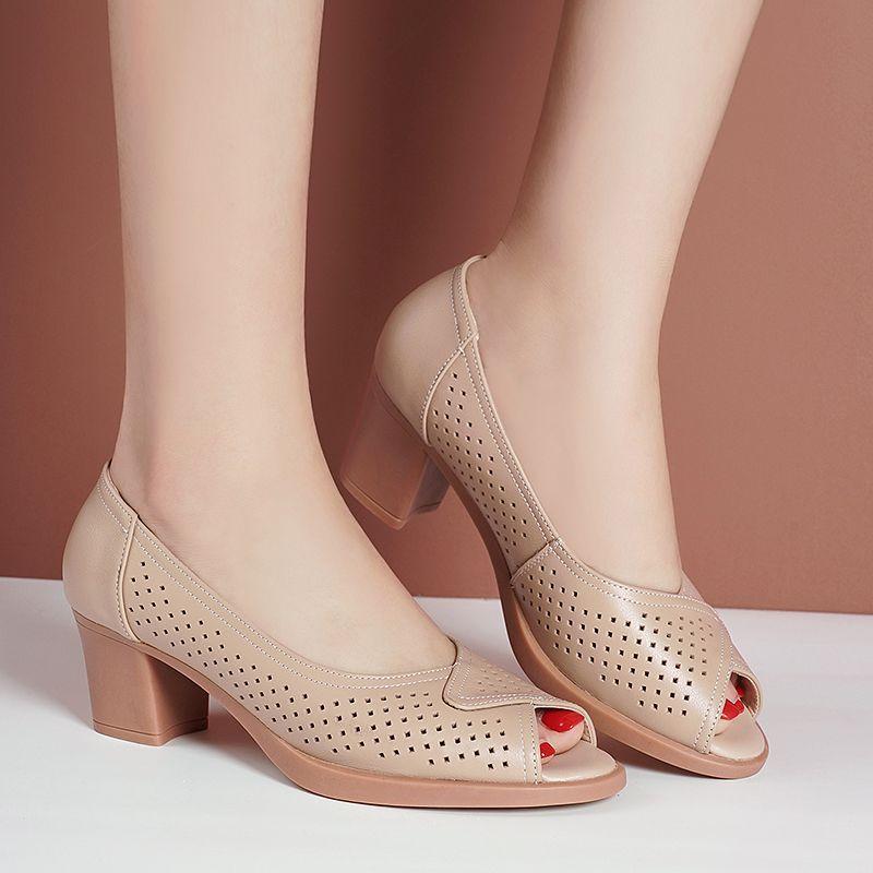 Sandali da donna carini con punta aperta in morbida pelle verniciata di alta qualità, modello slip-on, tacco quadrato estivo, scarpe da donna cool ab782
