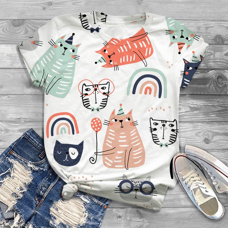 Trendy Cute Fashionable Women's Clothing 3D Animal Fun Printed Casual Short Sleeved T-shirt for Women Shirt