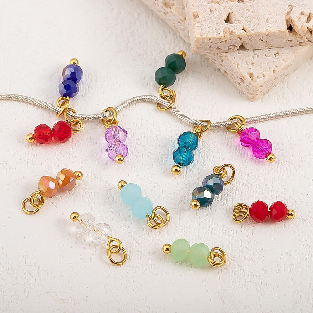 5pcs Colored Crystal Double Beads Charm Stainless Steel Earring Charms for Women DIY Handmade Necklaces Bracelet Jewelry Making