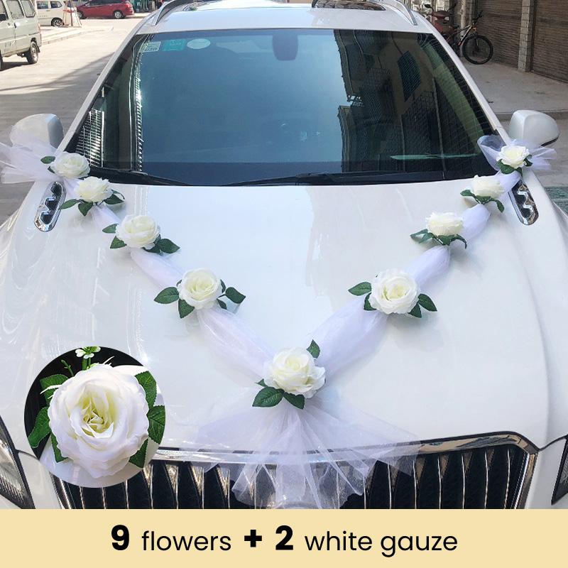 White Rose Artificial Flower for Wedding Car Decoration Bridal Car Decorations Door Handle Ribbons Silk Flower