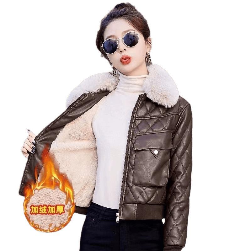 Leather jacket jacket women's short winter new fashion small locomotive clothing with cotton leather jacket small cotton clothing