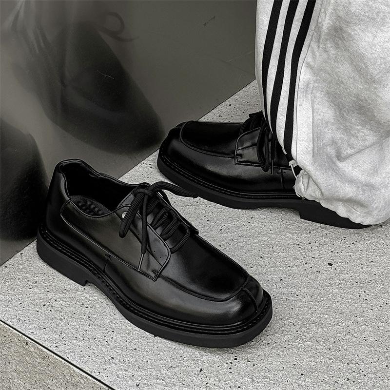 Niche design square head leather shoes formal business casual derby shoes British style big head shoes 66641-J