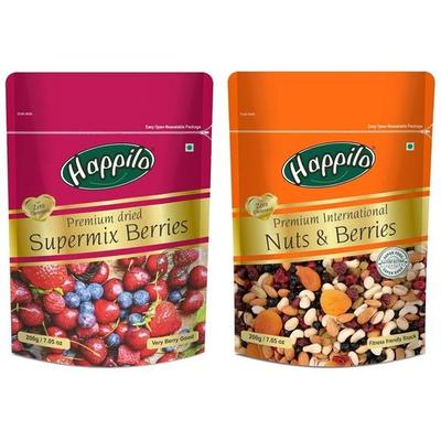Happilo Premium International Nüsse und Beeren, 200 g und Happilo Premium International Super Mix Beeren, 200 g