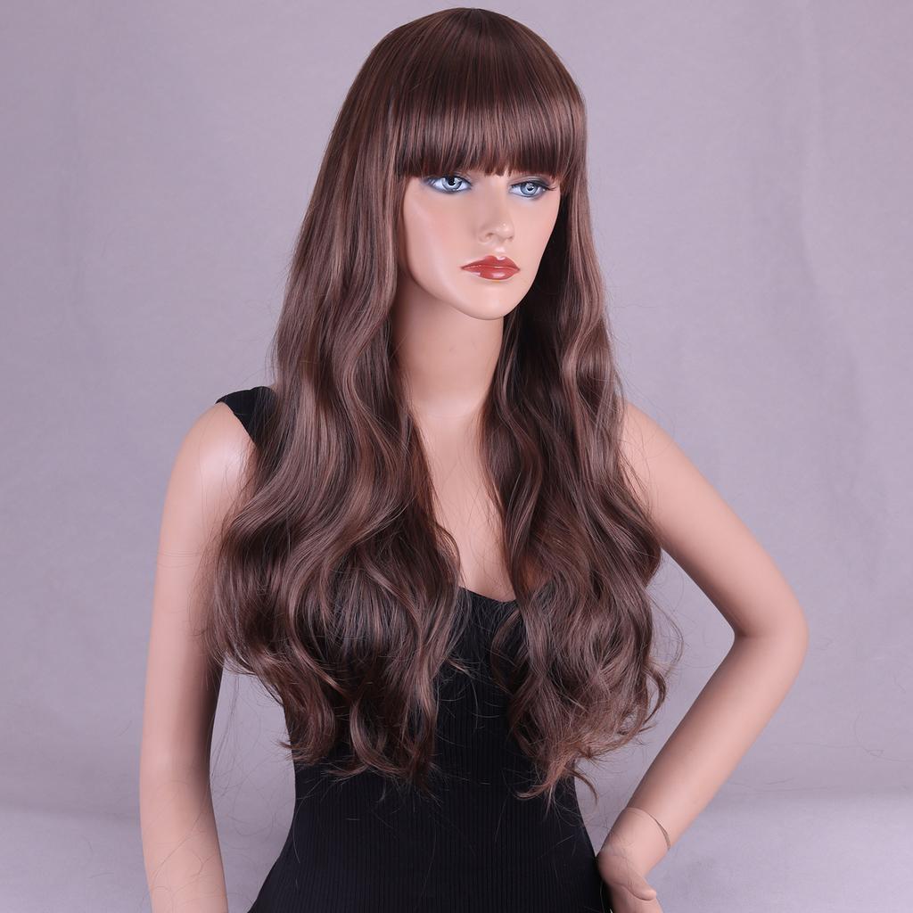 26 Inch Long Curly Full Wigs with Bangs Natural Looking Breathable Wigs for Photography Stage Movie Hair