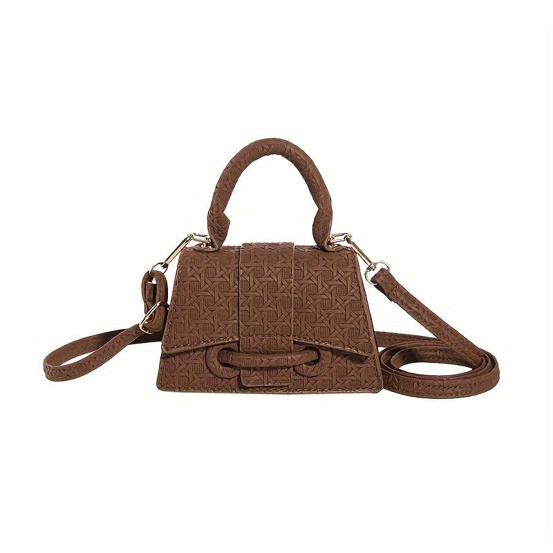 Woven Pattern Mini Handbag Women Solid Color Crossbody Bag Fashion Top Handle Square Purse