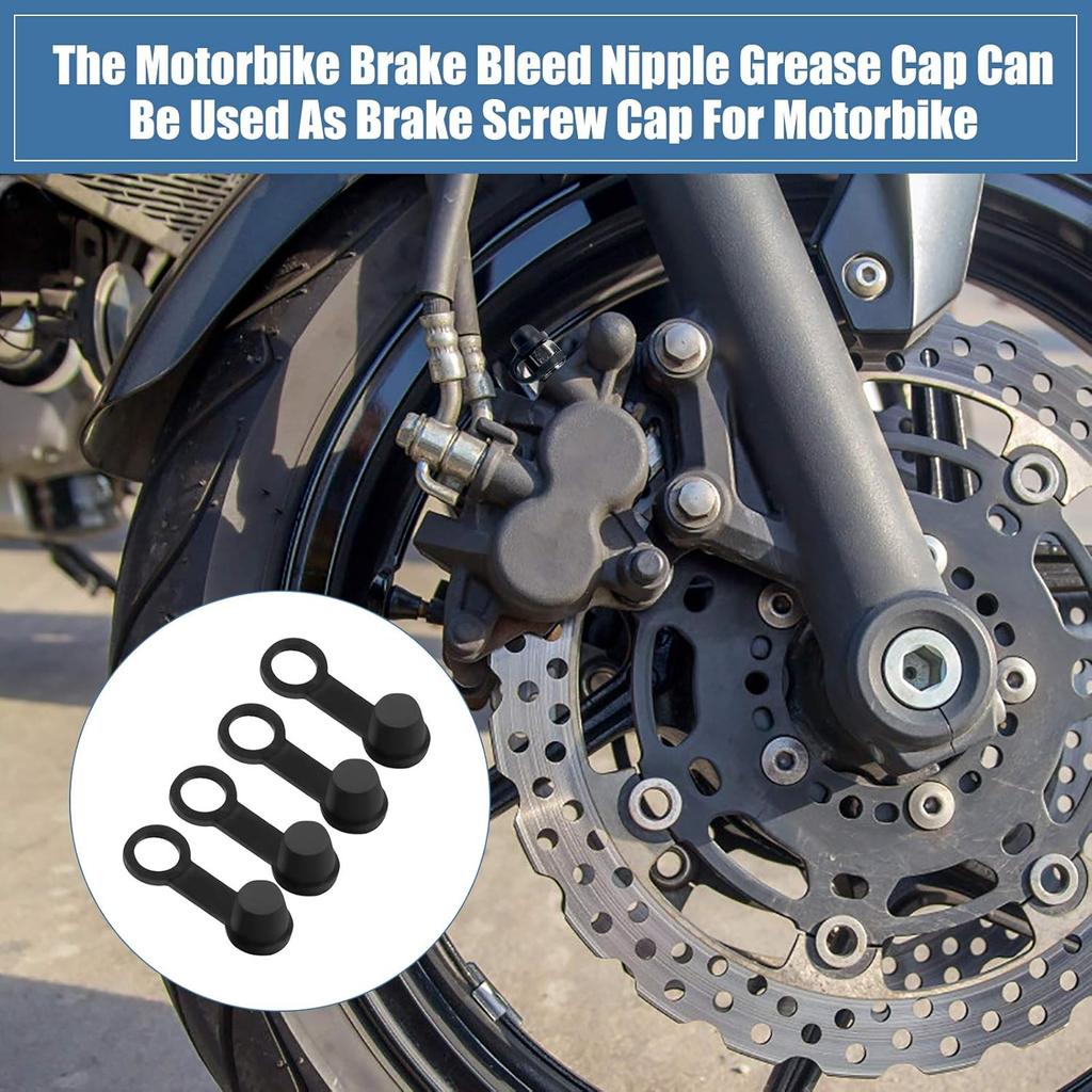 4 Pcs Rubber Brake Bleed Nipple, Keenso Brake Bleeder Screw Bleed Nipple Dust Cover With Keeper for 8mm Motorcycle Motorbike Black