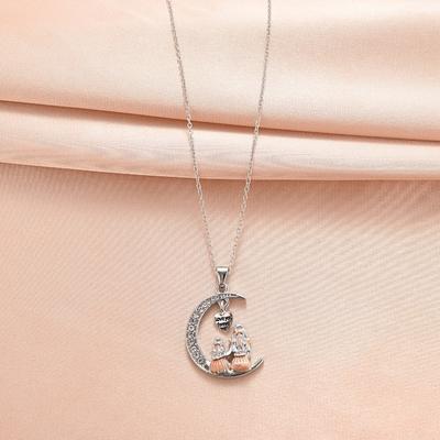 Creative Design Exquisite Zircon Moon Mother and Daughter Embrace Pendant Necklace for Women Charm Mother's Day Chokers Jewelry