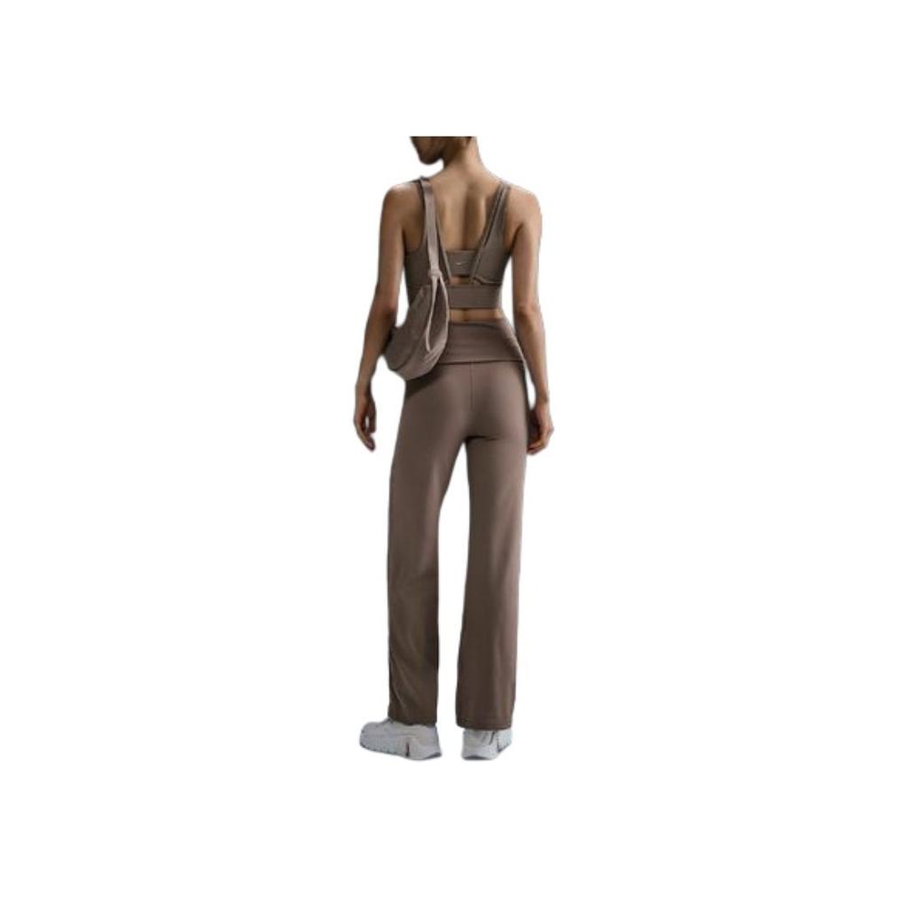 Nike Solid High-Waisted Slim Fit Flared Casual Pants Women Bottoms Brown FV7849-233