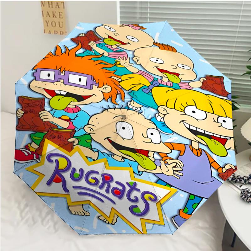 Rugrats Print Automatic Umbrella, 8 Rib Iron Frame, Plastic Handle, Suitable for Outdoor Travel &Daily , Ideal Gift