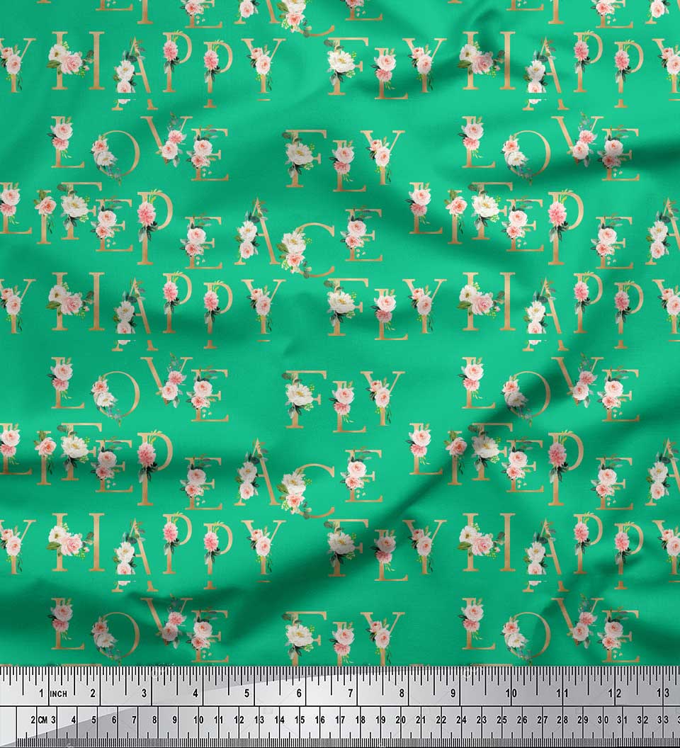 

Тканина Soimoi Black Poly Crepe Тканина з квітковим принтом і текстом 1 ярд 42 дюйма 42 Inch Wide - Poly Crepe зелений