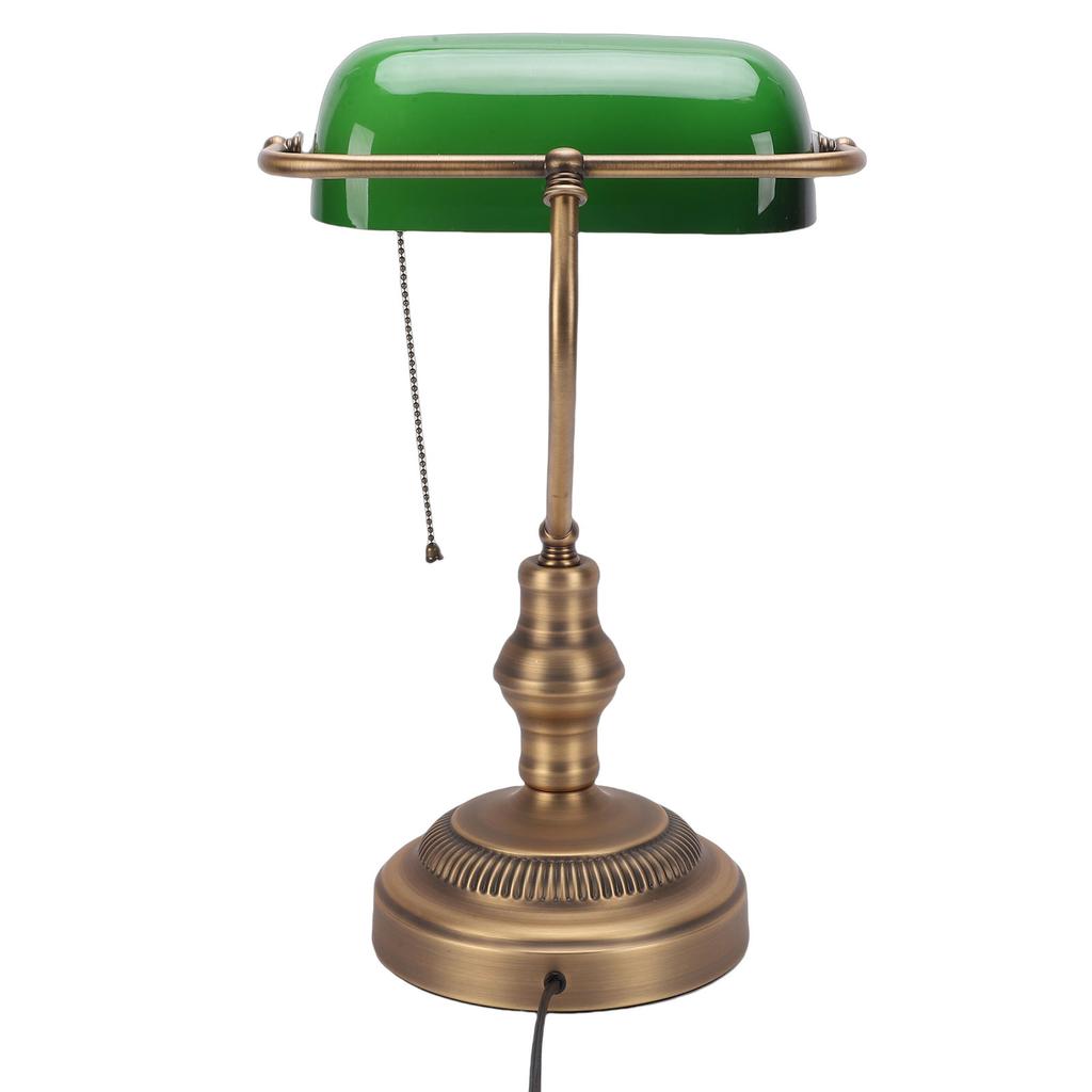 Green Glass Bankers Desk Lamp Retro Antique Library Lamp with Pull Chain Switch Plug in Fixture US Plug 110V