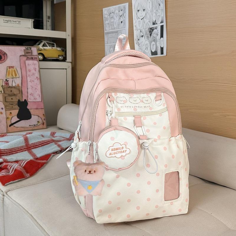 School bag women's new college style Japanese fresh cartoon polka dot backpack junior high school students lightweight travel backpack