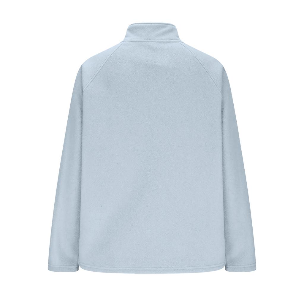 Women's Casual Stand Collar Zipper Velvet Solid Color Long Sleeve Top