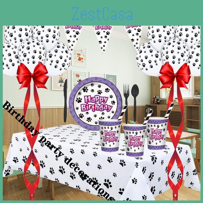 Dog Paws Puppy Party Supplies Tableware Plates Cups Tablecloth Birthday Banner