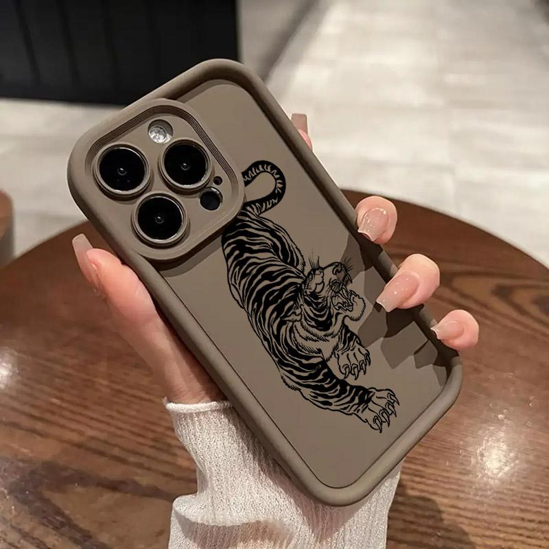 Tiger Black Line Art Soft Silicone Case 17PM For iPhone 17 11 15 16 13 Pro Max 14 Plus 12 16Pro 16E 17AIR Shockproof Phone Cover