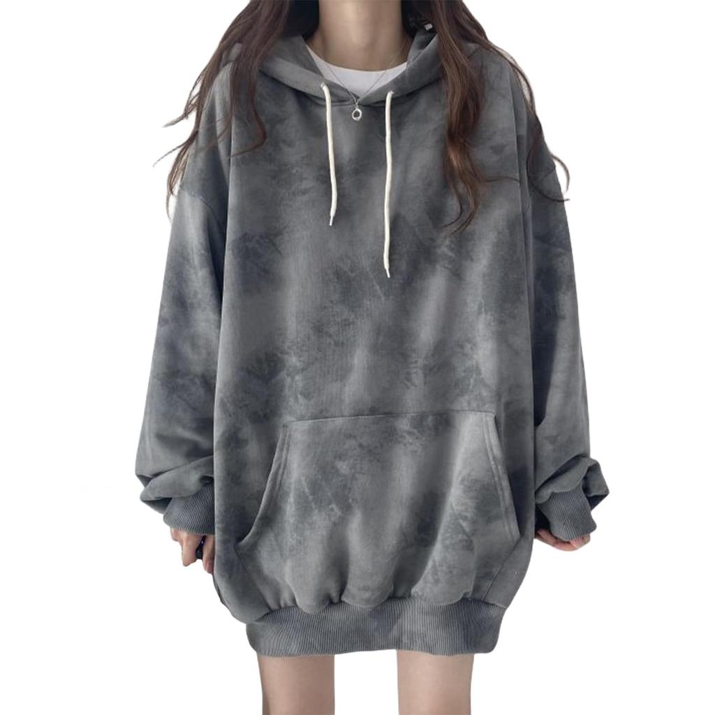 AUSKY Long Sleeve Cotton Pullover Sweatshirt with Loose Perfect for and Winter High-Quality Hoodie, Women's Tie-Dye Pockets, Oversized, Fit, Cute,