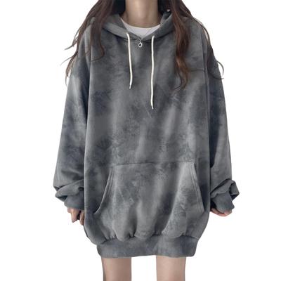 AUSKY Langarm Baumwoll-Pullover Sweatshirt mit lockerem Perfekt für und Winter Hochwertiger Hoodie, Damen Tie-Dye Taschen, Übergroß, Passform, Niedlich,