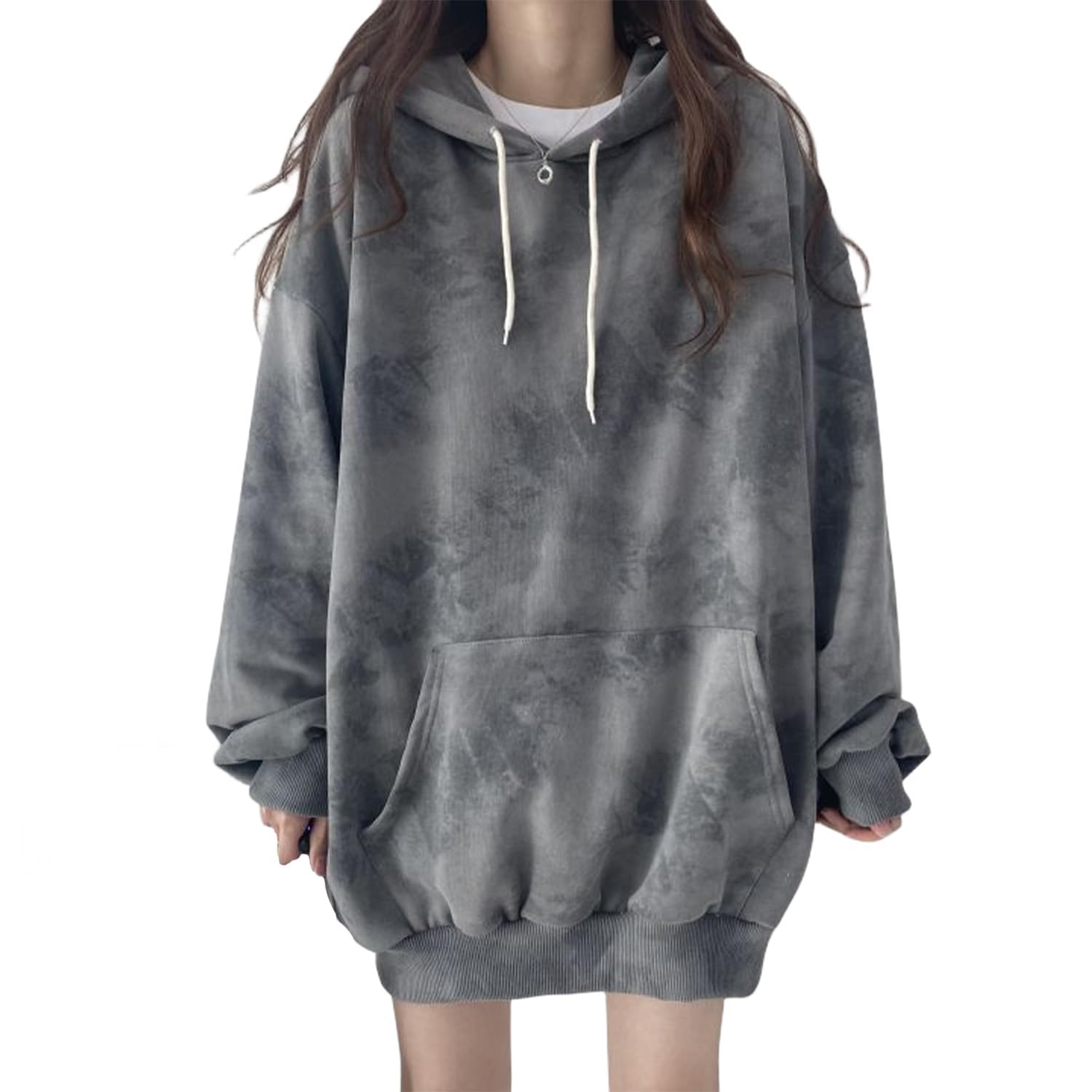 

AUSKY Long Sleeve Cotton Pullover Sweatshirt with Loose Perfect for and Winter High-Quality Hoodie, Women s Tie-Dye Pockets, Oversized, Fit, Cute,