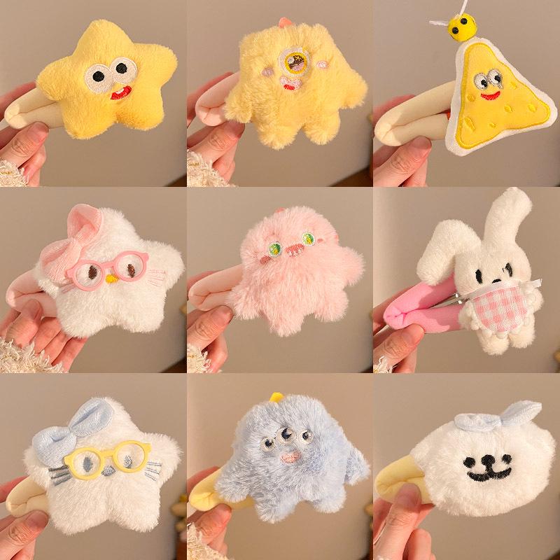 Cute Cartoon Plush Heart Hair Clip – Girly Side Bangs Bendy Accessory