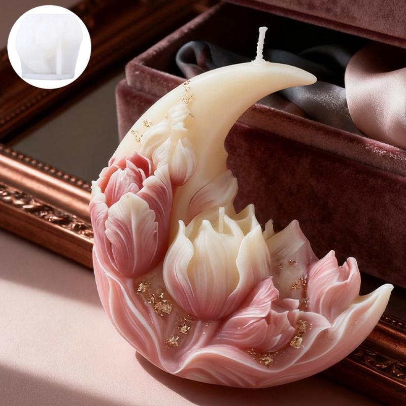 Food Grade Safe Silicone Mould Featuring Elegant Moon Tulips Designs For Home Candle Making With Easy Demolding