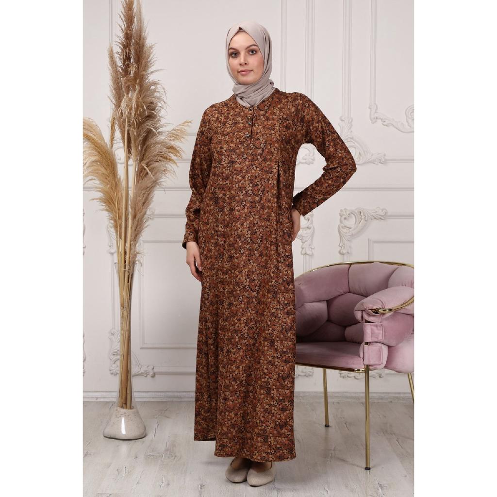 Winter Fabric Floral Patterned Hijab Dress