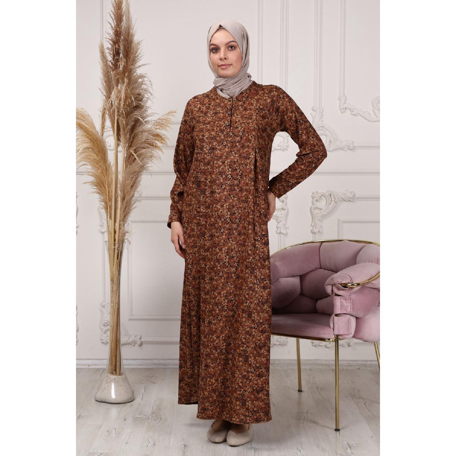 

Winter Fabric Floral Patterned Hijab Dress 38-40 зелений