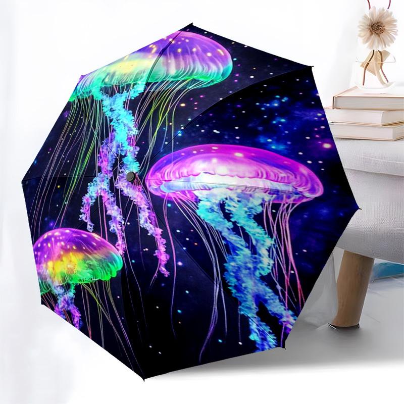 1pc Colorful Jellyfish Outdoor Umbrella - Automatic Opening/Closing, Portable 3-Fold Design, 8-Bone Iron Frame, Perfect Gift for Fans and Travelers.L0