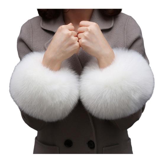 

1 пара искусственных меховых манжет, пушистые, однотонные, толстые и теплые, зимние белый