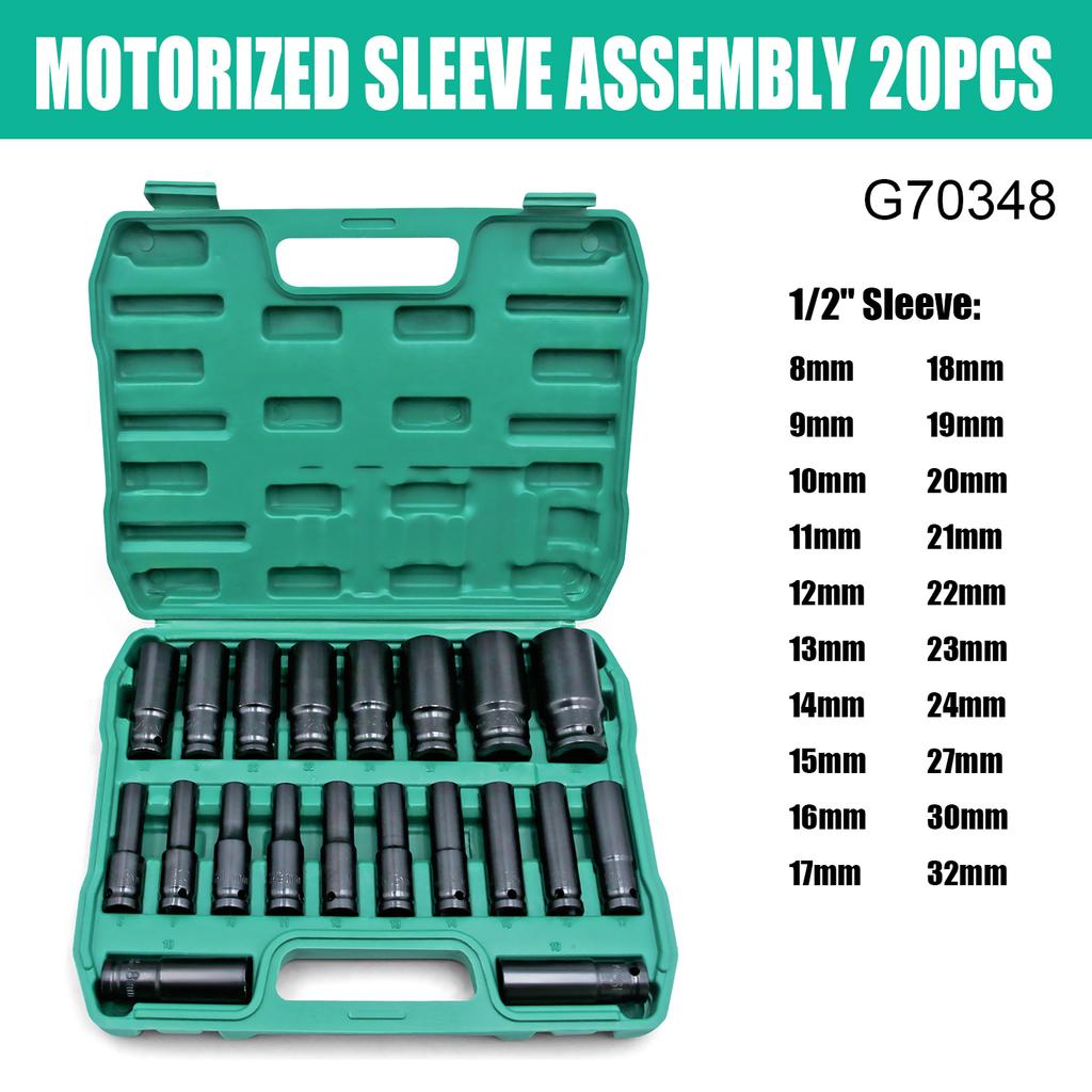 1/2" Drive  Impact Socket Set Extended Electric Wrench Socket Set Hexagonal Impact Sleeve 8-32mm with Storage Box Hand Tool