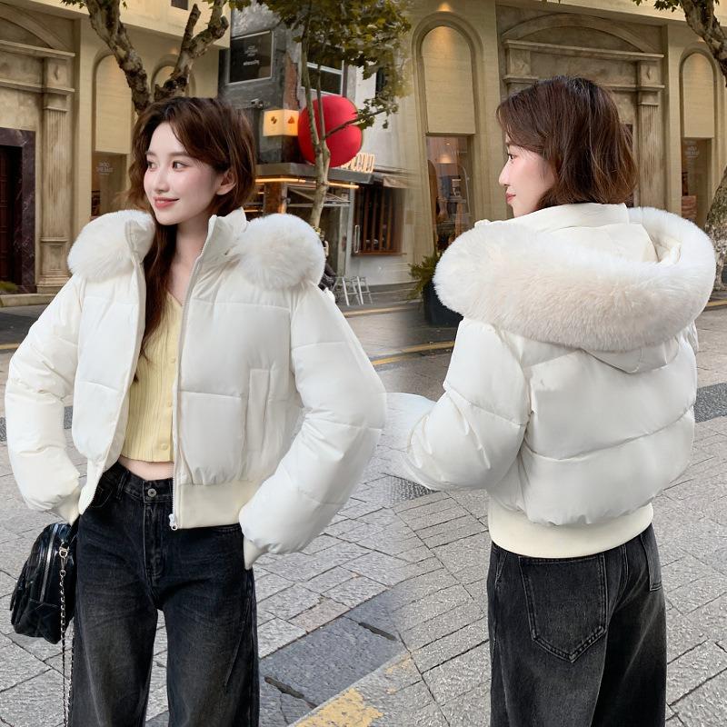 

Down cotton-padded clothes women s short big fur collar winter new waist thickened cotton-padded jacket bread jacket XL