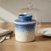Ceramic Butter Keeper Embossed Design Crock with Lid Lidded Kitchenware Gradient Blue