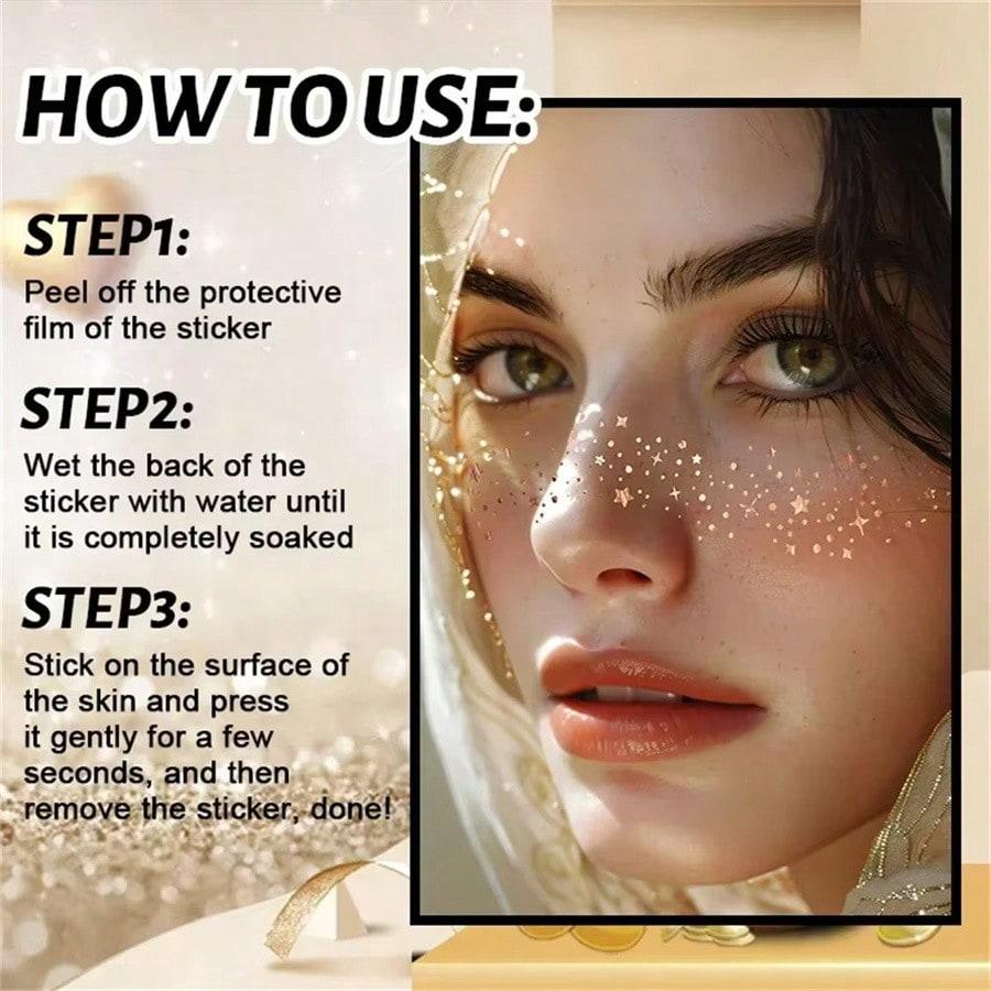 6/12PC Xmas Glitter Tattoo Stickers Halloween Stamping Freckles Makeup Patches Music Festival Face Makeup Temporary Stickers
