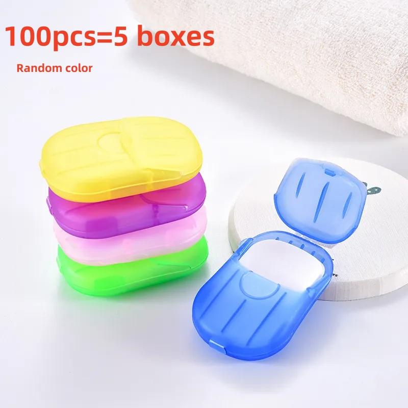 

60pcs Portable Bathroom Soap Slices Bath Hand Washing Slice Sheet Outdoor Travel Scented Foaming Soap Paper Portable Soap Dishes