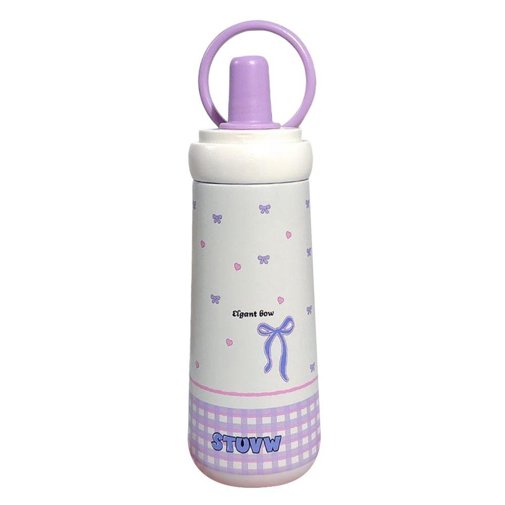 

New 600ml Insulated Cup Bow Stainless Steel Straw Cups Cartoon Large Capacity Coffee Cup 50ml