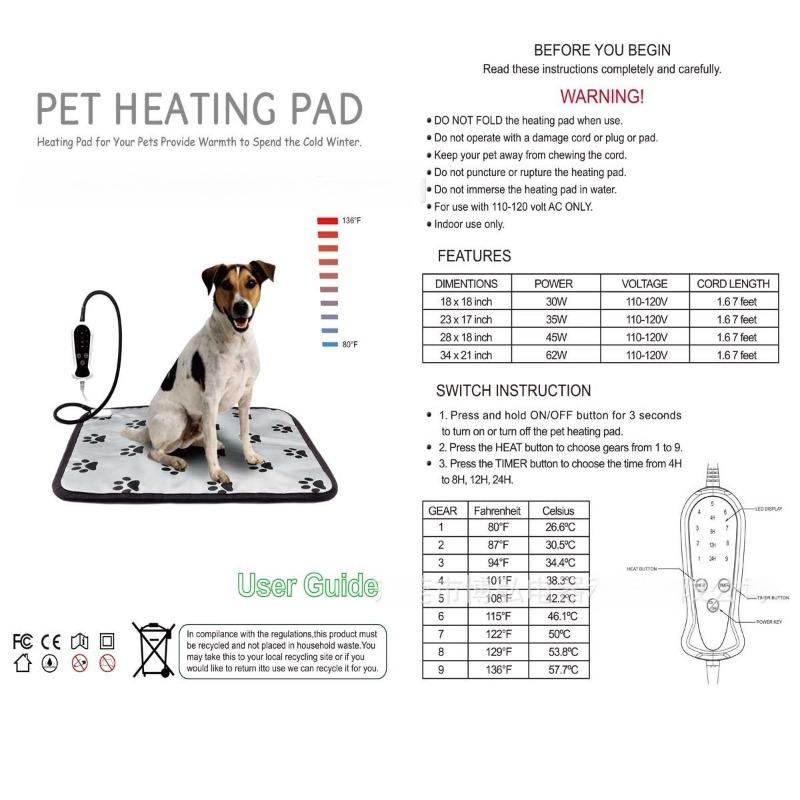 Winter Pet Heating Blanket Pad Wearable Wear Resistant Temperature Warm Cat Dog Mattress Indoor Heating Pads Pets Supplies