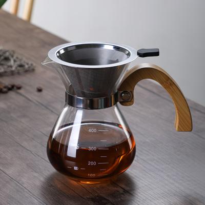 Glass Wood Coffee Pot Hand Brewed Glass Coffee Sharing Pot Household Coffee Pot Set with Filter