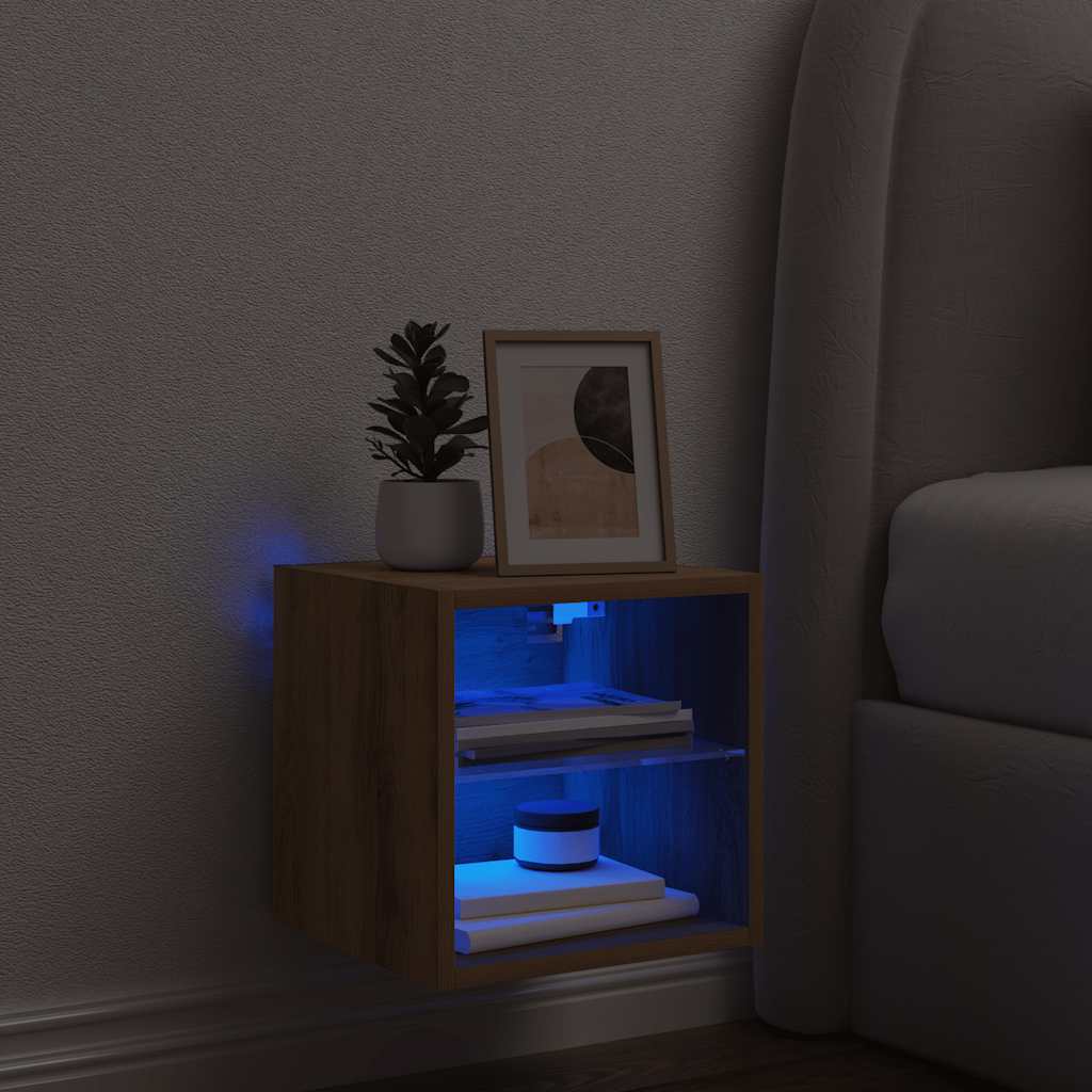Wall Mounted TV Cabinet with RGB LED Lights Artisan Oak Finish 30 x 28.5 x 30 cm