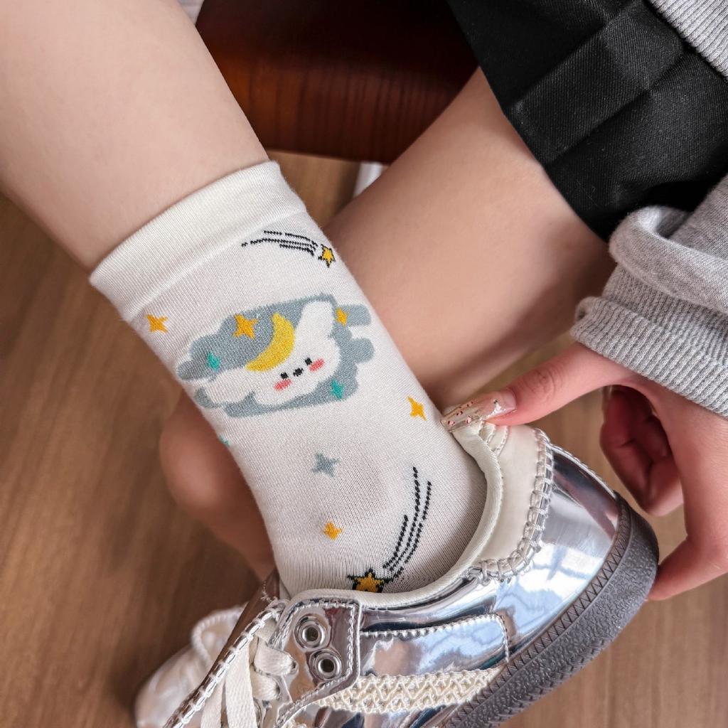 Illustration Puppy Socks Milk White Girls Sports Socks Korean Dachshund Dog Cream Cute Medium Tube Socks