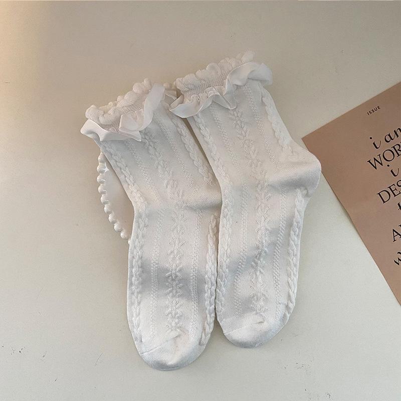 

Белые атласные кружевные носки-трубы Bubble - тонкие, весна/лето, принцесса JK Lolita Style для женщин One Size белый