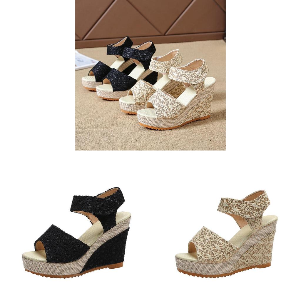 Summer Womens Casual Sandals With Thick Sole And Velcro Closure For Comfort And Height