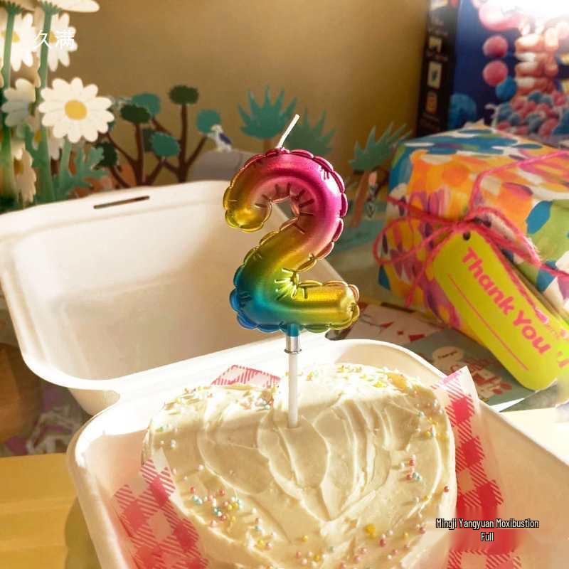 Large Rainbow Laser Number Balloons and Candles for Birthday Cakes and Party Decorations