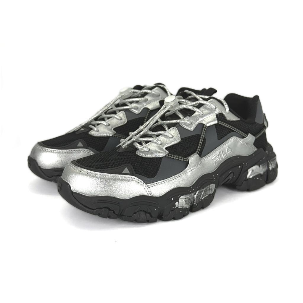 Fila Flüssigkeitsbeständig Abriebfest Niedrig geschnitten Klobige Sneaker Unisex Schwarz Silber 1JM02570H-001(Team502-)